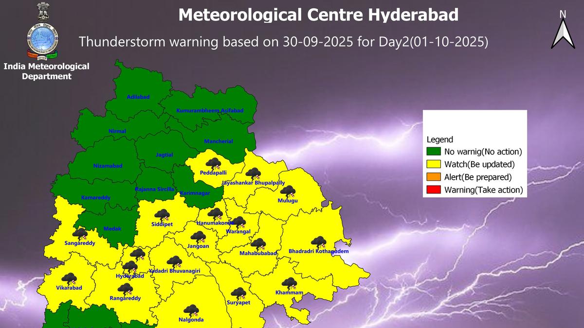 Thunderstorm forecast in 18 Telangana districts on October 1